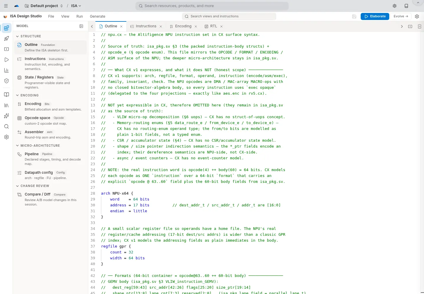 ISA Studio showing ISA structure, encoding definitions, and source editing